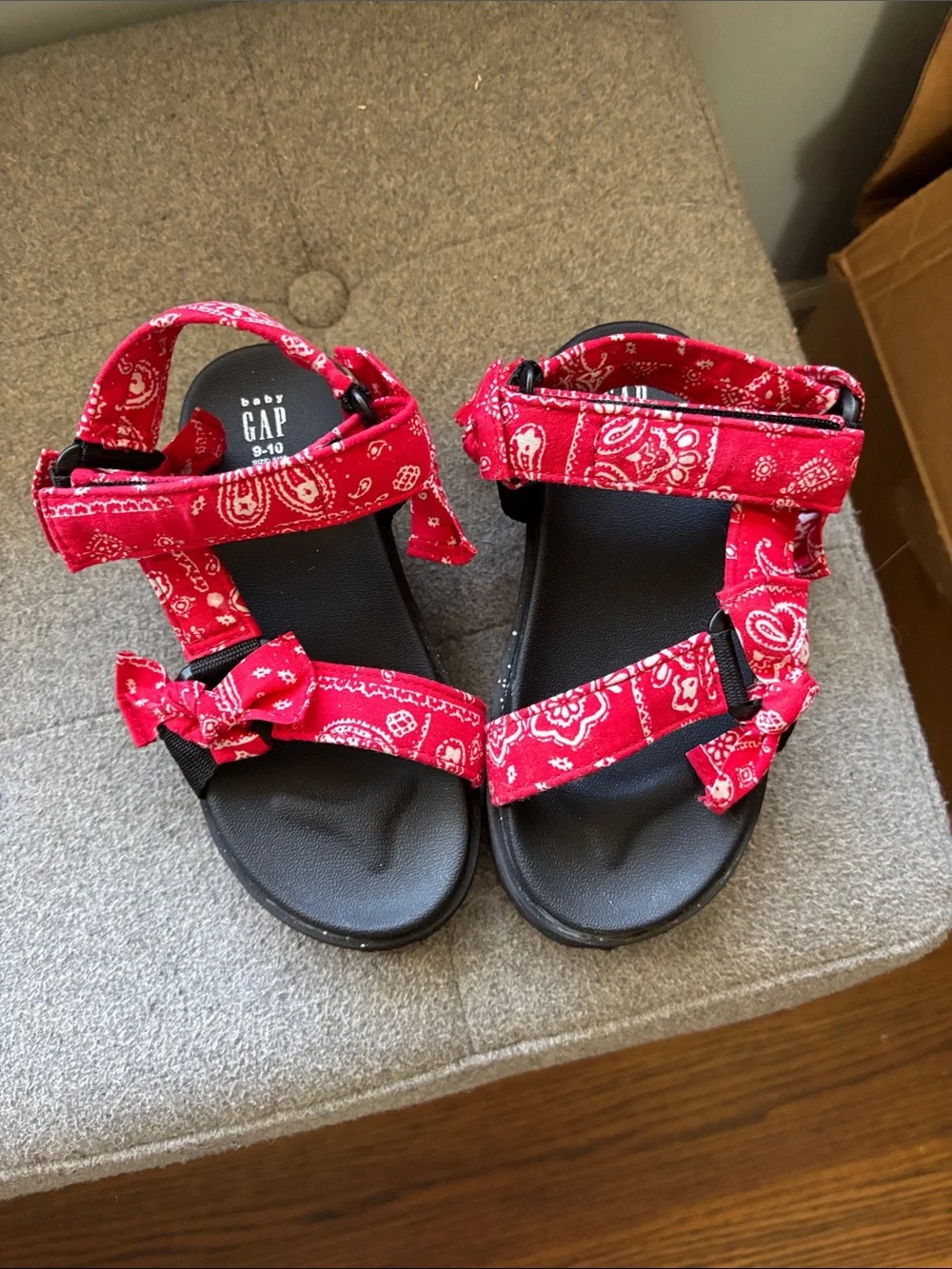 GAP Red Bandana-Print Kids Sandals with Black Footbed